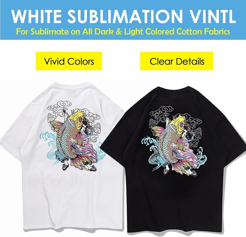 A-SUB Sublimation HTV for Dark and Light Fabric, 12" X 20FT Matte Sublimation Vinyl, White HTV Vinyl for Sublimation on Cotton Fabric - T-Shirt, Pillow, Bag - Image 3